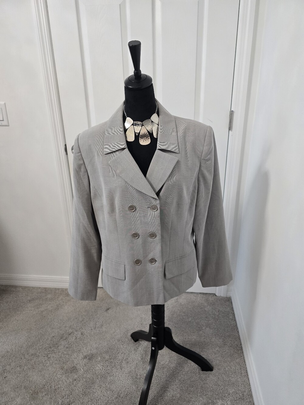 KASPER Women's Double-Breasted Gray Blazer Jacket